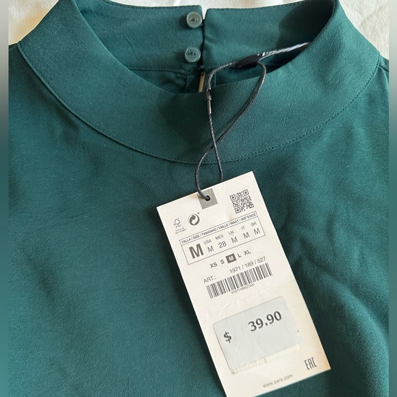 ZARA green puff long sleeve mesh top NWT - Picture 4 of 7